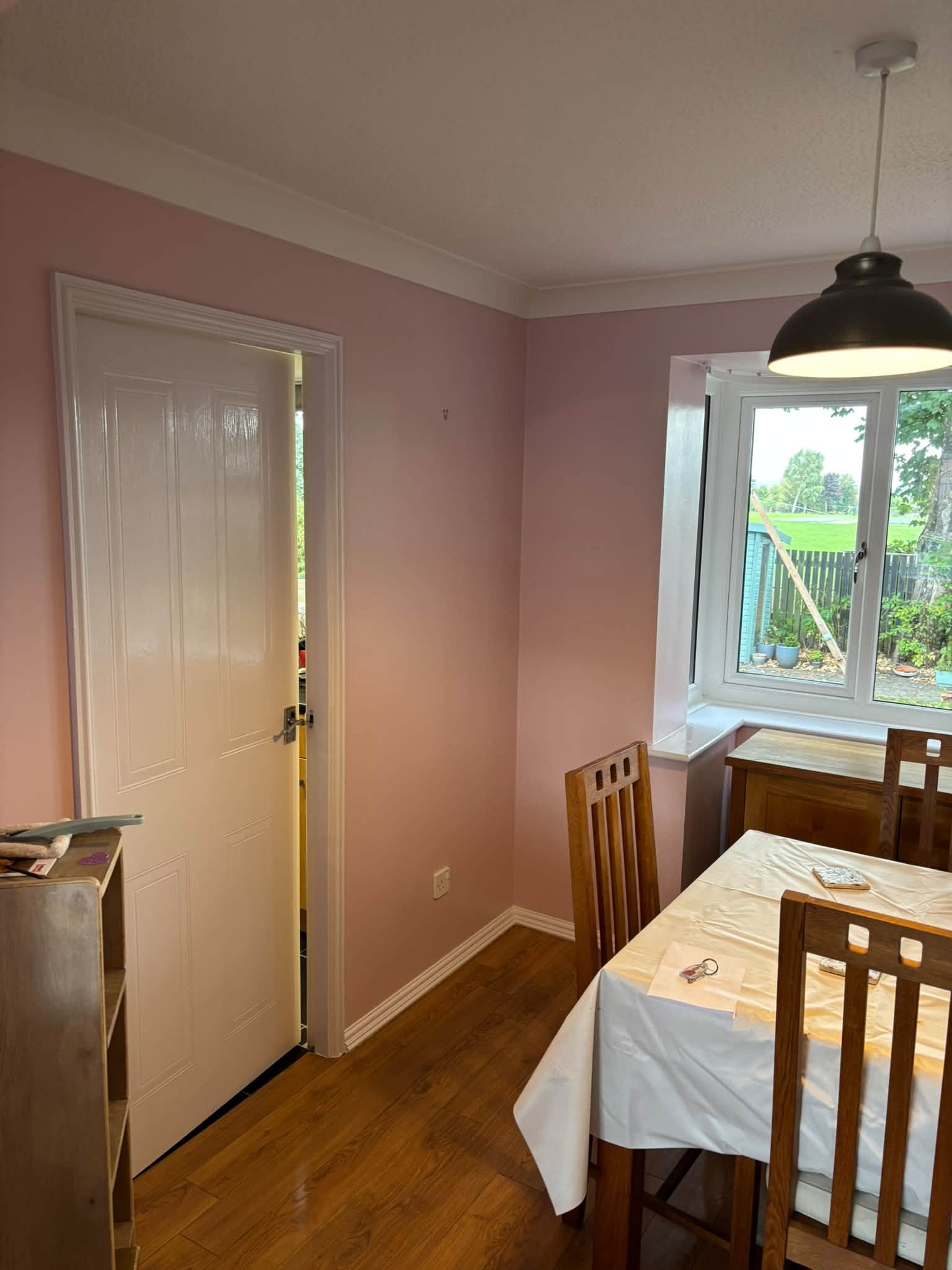 Pink & green living/dining room — project photograph