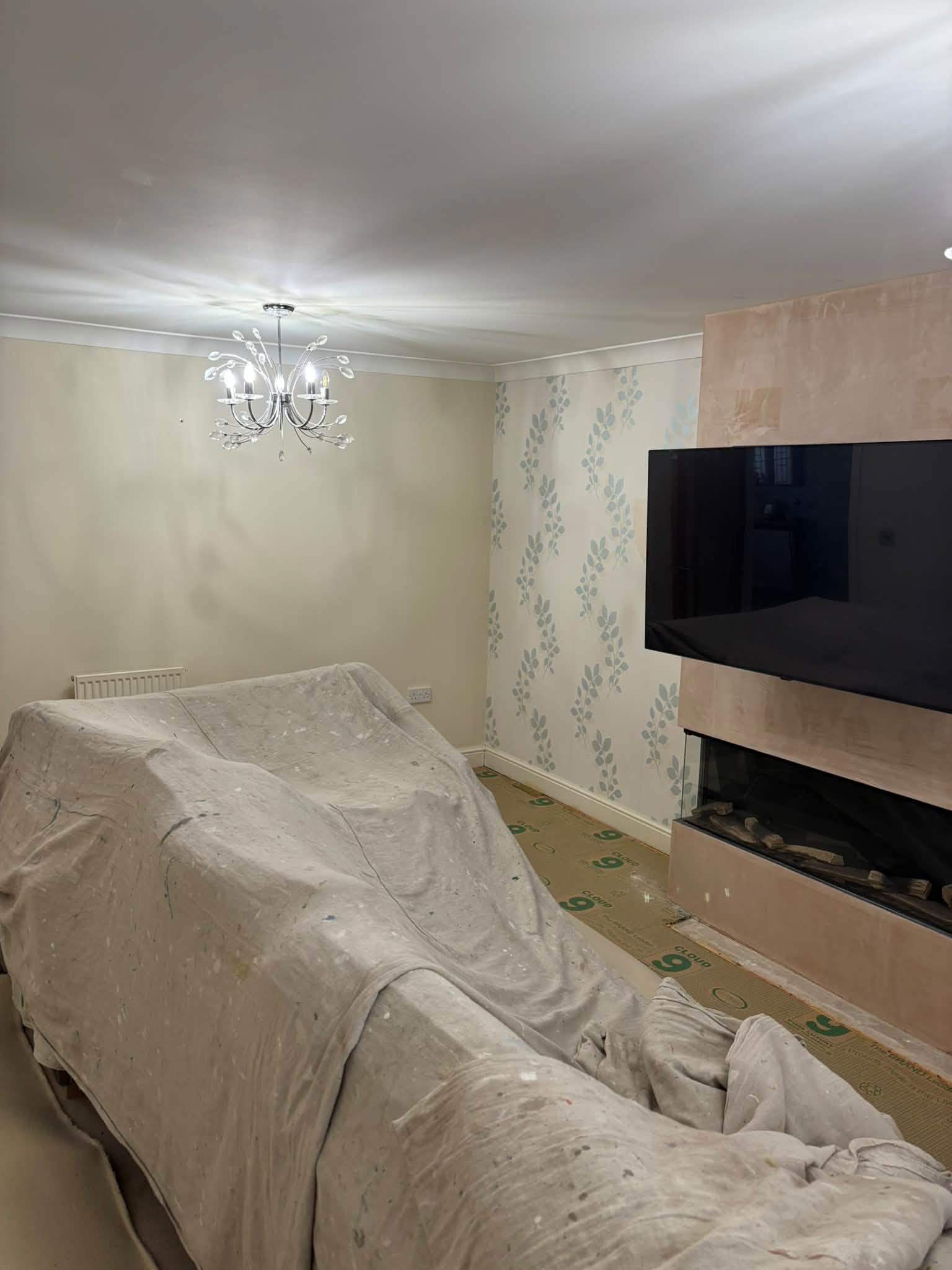 Living room wallpaper & feature wall — project photograph